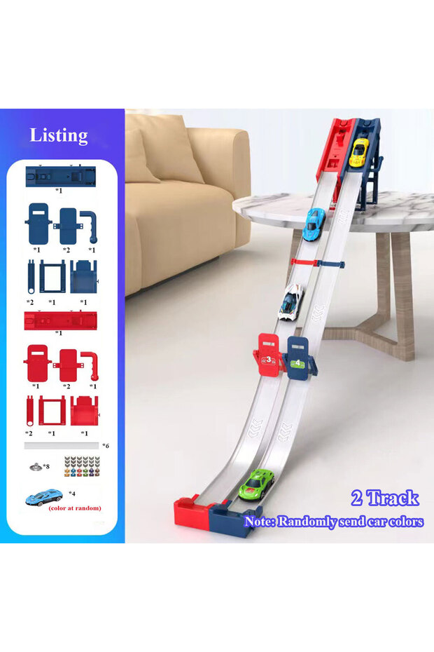 2 track(red blue) Competitive Racing Track Toy Vehicle with Alloy Car Kids Play Game for Children Ed
