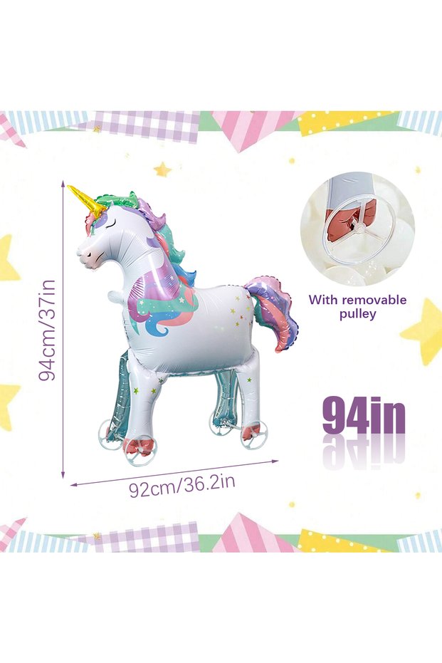 Other wheel Rainbow Unicorn with Wings and Wheels Standing Balloon, Unicorn Theme, Birthday Party, G