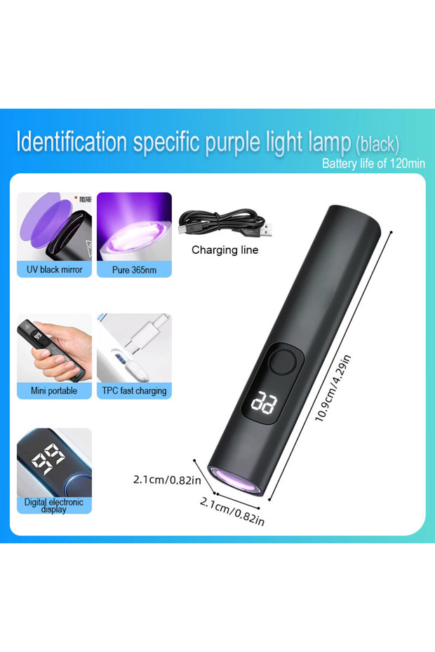 S86 black 365NM Purple Light Lamp UV Fluorescent Agent Detection USB Charging Flashlight Currency Ve