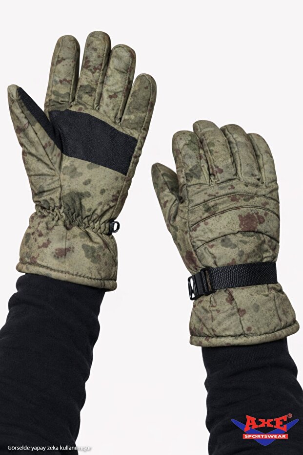 Winter Military Camouflage Pattern Wrist Velcro Adjustable Inside Fleece Waterproof Ski Snow Gloves