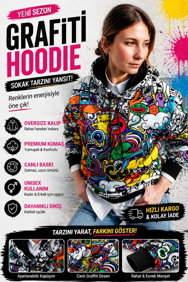 Graffiti Moon Monster Character Hooded Sweatshirt Hooded Sweatshirt Laser Print Anime Manga