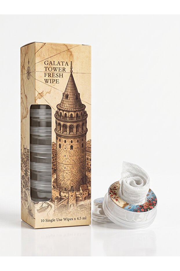 Gift Galata Tower Themed Wet Wipes - Pack of 10 for Surface and Hand Cleaning