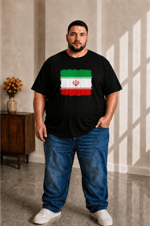 Men's Large Size Short Sleeve Iran Flag Printed T-Shirt 3XL 4XL 5XL 6XL 7XL 8XL 9XL