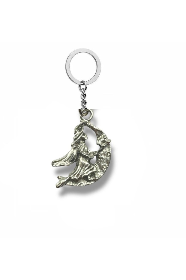 Gothic Witch Figured Metal Keychain – Silver Color Unisex Accessory