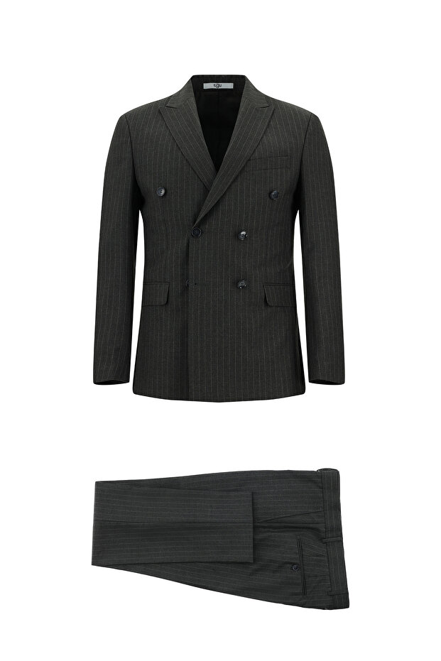 7 Drop Slim Fit Slim Fit Striped Double-Breasted Piece Suit