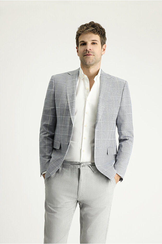 سترة 7 Drop Slim Fit ضيقة مصنوعة من مزيج القطن والكتان