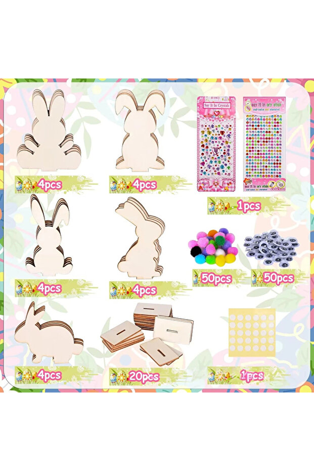 Set A 20Pcs Wooden Easter Ornaments to Paint Rabbit Bunny Wooden DIY Blank Unfinished Round Discs Or