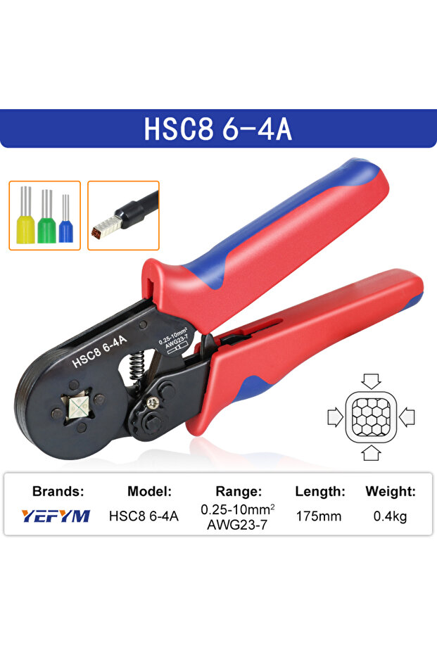 HSC8 6-4A Ferrule Crimping Tool HSC8 6-4/6-6 Electrical Crimper Plier For Wire End Crimp Tube Termi