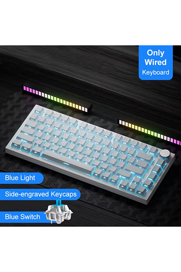 لوحة مفاتيح ميكانيكية لاسلكية AK820 White1 AK820/Pro بتقنية البلوتوث 5.1 و2.4 جيجاهرتز وUSB-C سلكية مع خاصية Hot Swap