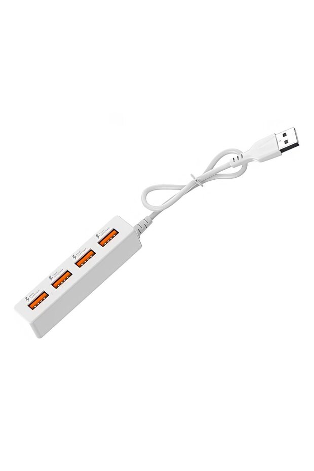 وصلة شحن USB 2.0 بيضاء بـ 4 منافذ، كابل تمديد USB متعدد المنافذ مع مقبس طاقة