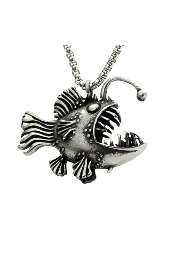 Silver Lantern Fish Niche Creative Trend Simple Fashion Pendant Chain Necklace Hip Hop Men and Women