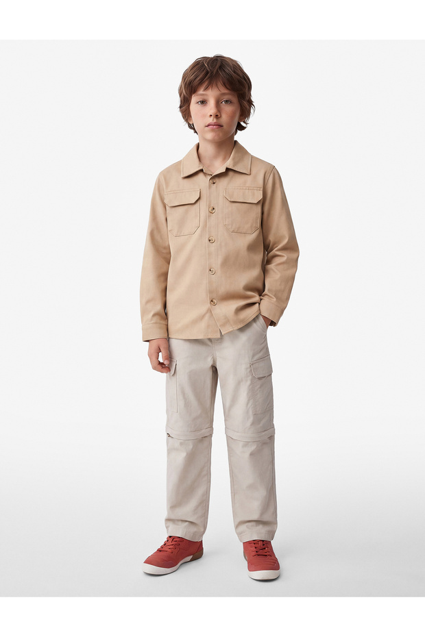Cotton Long Sleeve Gabardine Shirt Jacket with Flap Pockets