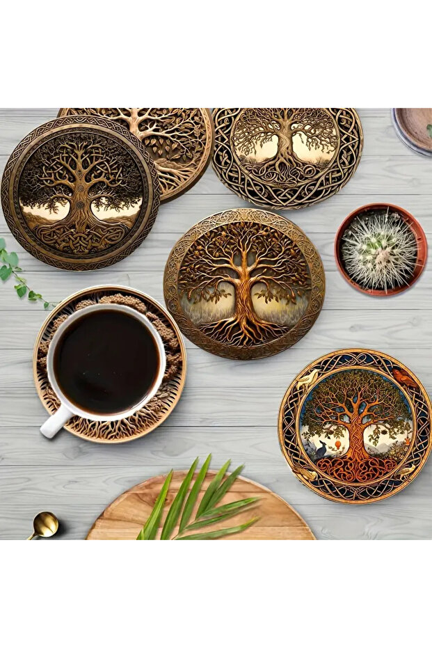 10x10cm BD053 8 Pieces/Set Art-Painted Wooden Coasters Heat-Resistant Table Mats, colorful Spray-Pai