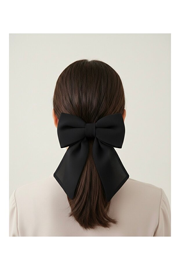 Black Chiffon Bow Automatic Clip-On Hairpin - Ribbon Hair Accessory with Different Color Options