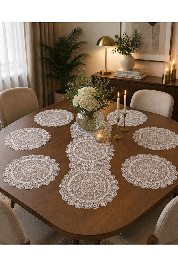 American Service Plate and Runner Set 6-Person Embroidered 7-Piece Dowry Set