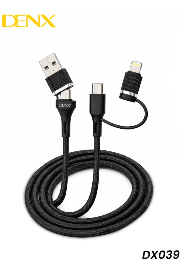 كابل شحن سريع 4 في 1 من USB A إلى Type C متعدد الموصلات، مزود بخيوط نايلون مضفرة، لنقل البيانات، بطول 1 متر، طراز DX039