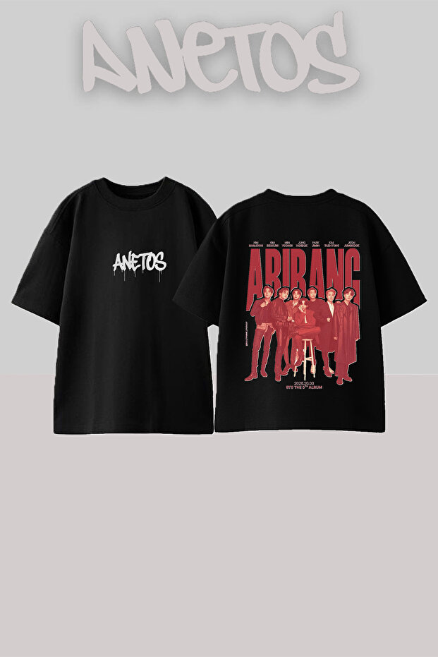 تي شيرت قطني أسود كبير الحجم بتصميم BTS Arirang مطبوع من الخلف