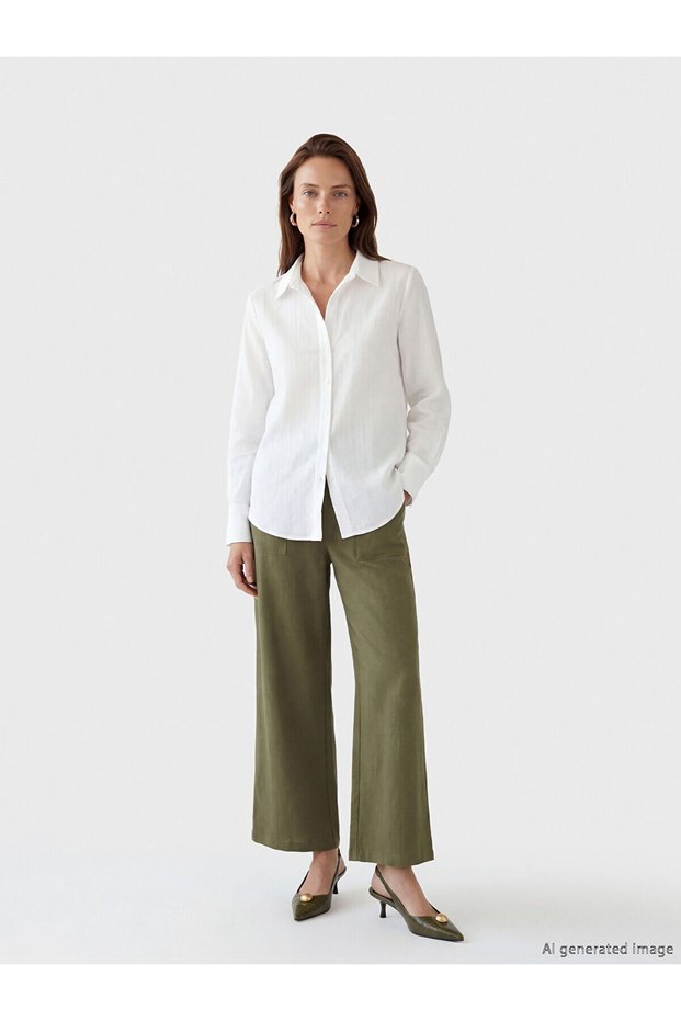 Trendlucky Women's Linen Look Trousers with Elastic Waist and Contrast Detail