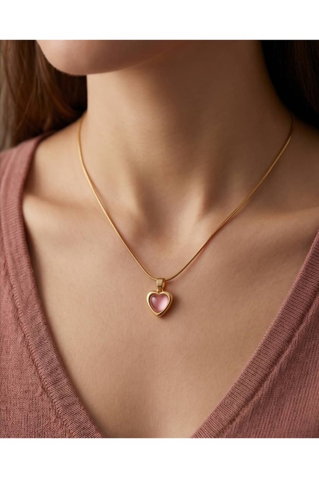 Lovira Minimal Opal Stone Heart Steel Necklace
