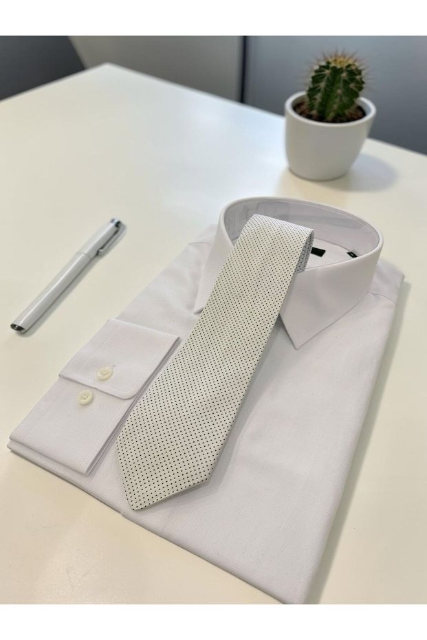 Microfibre 7 cm Striped Blue-White-Navy Blue Tie Kr-62