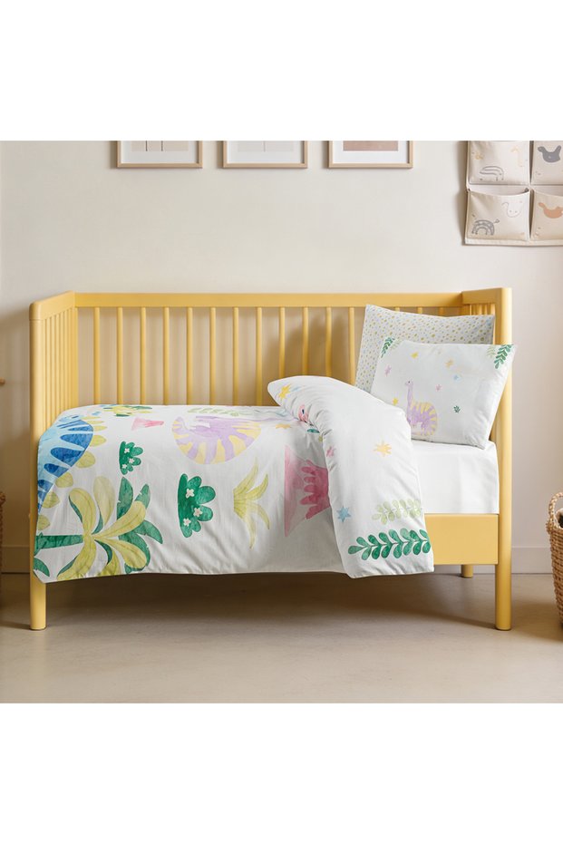 Dino park 100% cotton ranforce baby duvet cover set white (4 pieces) 100x150 white