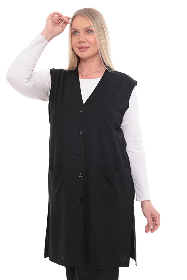 Women's Buttoned Pocketed V-Neck Casual Summer Combed Cotton Mother Long Vest