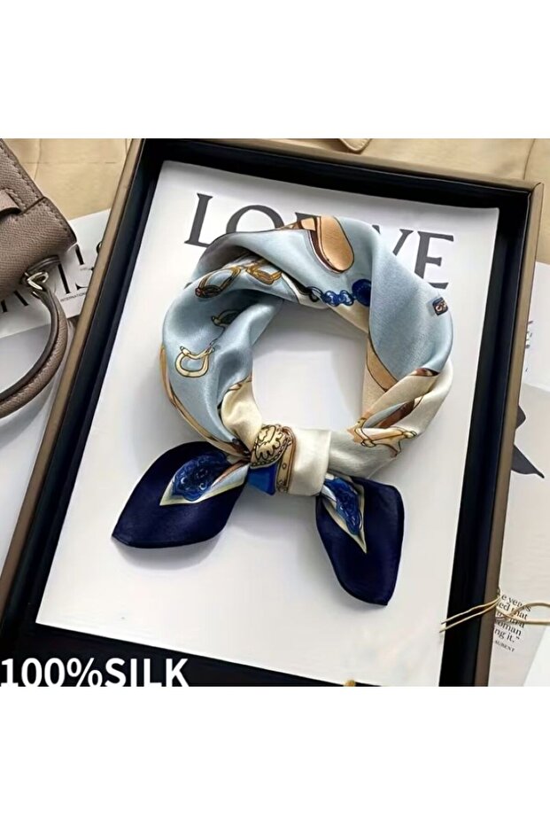 Chain Detailed, Pure Silk, Square Scarf 53Cmx53Cm