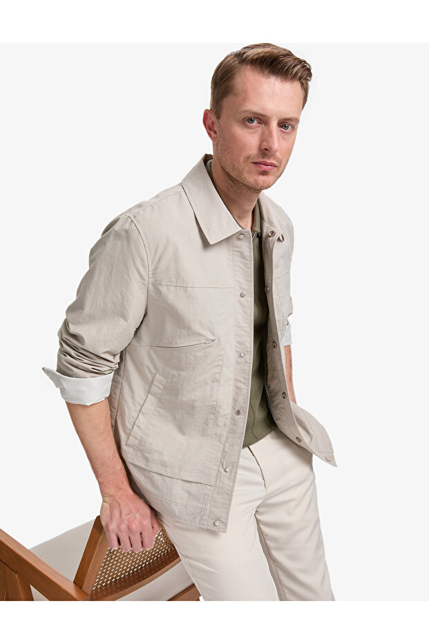 Light Gray Shirt Collar Seasonal Coat 50321009-Vr001