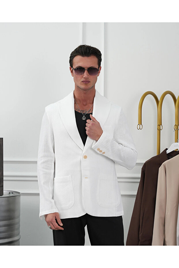 100% Cotton Linen Modern Fit Linen Jacket