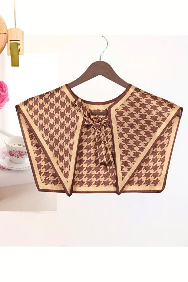 Puşi - شال كتف نسائي فاخر بنمط كوفي - وشاح ياقة بنمط كايزاوت (Houndstooth) باللونين الأسود والأبيض