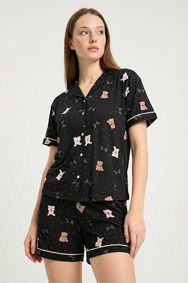 Clara Dreams Women's Pajama Set with Bamboo Buttons and Short Sleeves