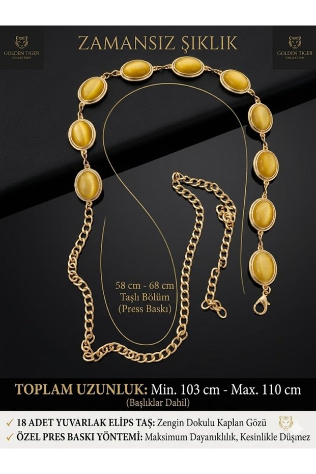 Ars Luxury Tiger Eye Stone Gold Body Waist Dress Pants Chain Belt - Special Press Print Premium Collection