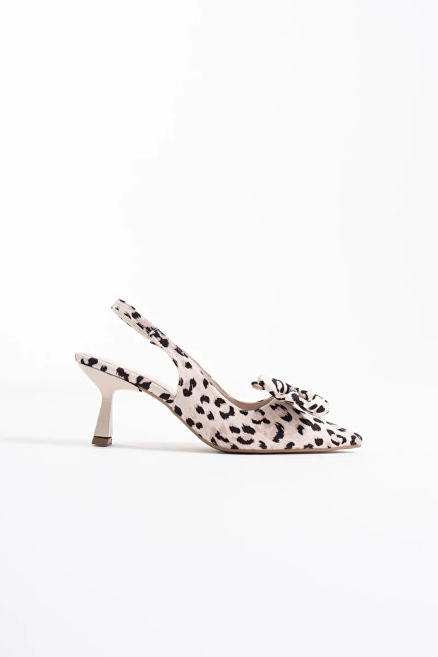 Beige Leopard Bowknot Kitten Heel Slingback Women's Shoes Fs08Ms24E