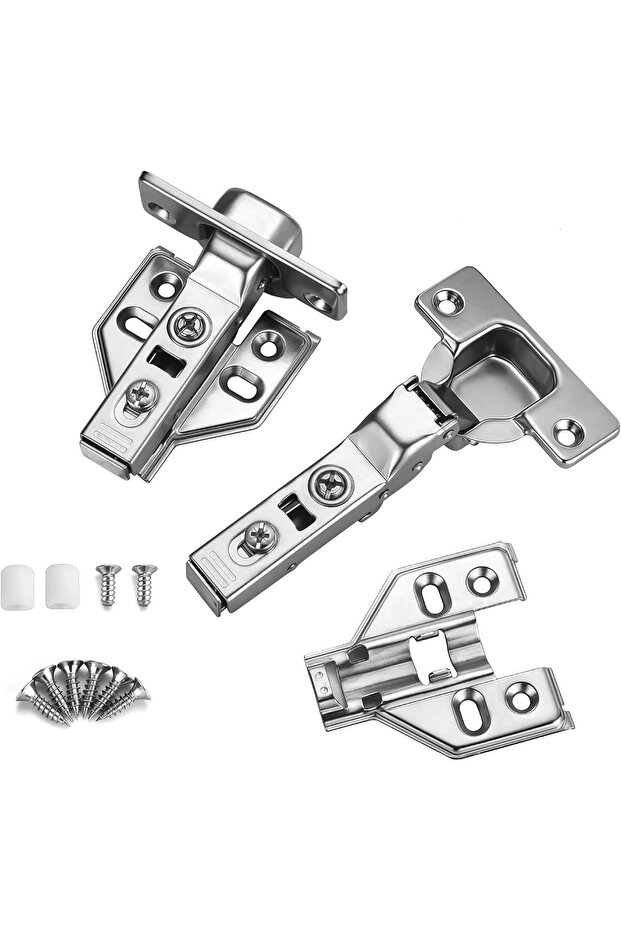 Type-B Soft-Close Frameless Cabinet Hinges – 110° European Style, Nickel Plated, Half Overlay, 35mm Cup, 2-Piece Set with 8pcs Stainless Steel Screws