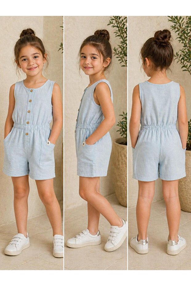Girl's Linen Overalls