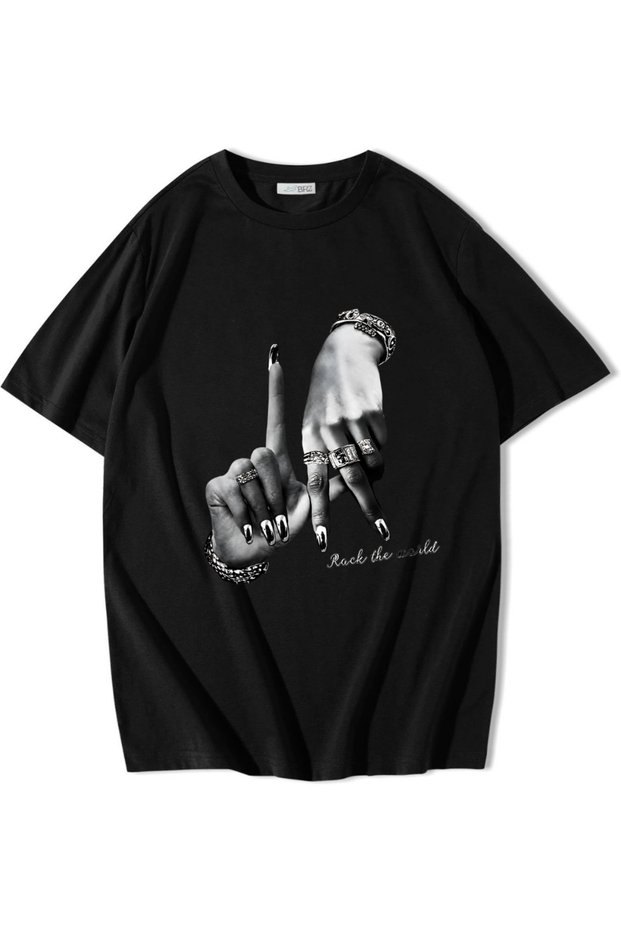Unisex Oversize Rock the World T-Shirt Black