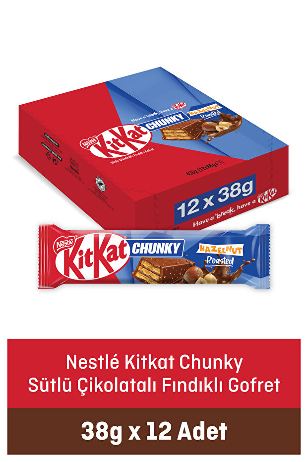 Nestle Kitkat Chunky Sütlü Çikolatalı Fındıklı Gofret 38 g X12 ADET