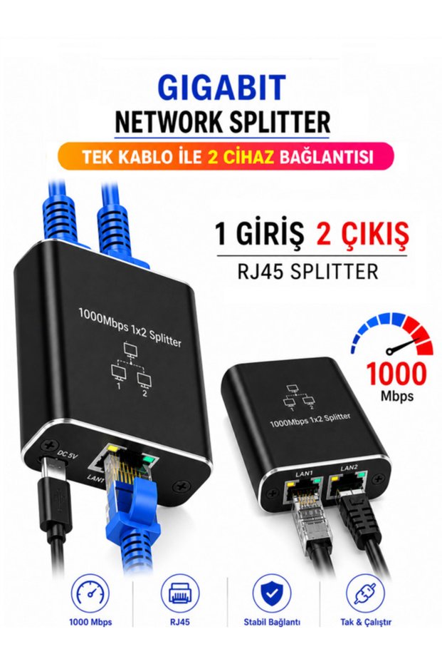 Ethernet Coupler Splitter Gigabit 1000Mbps Rj45 Internet Coupler Adapter 1 in 2 Out Cat6/7/8