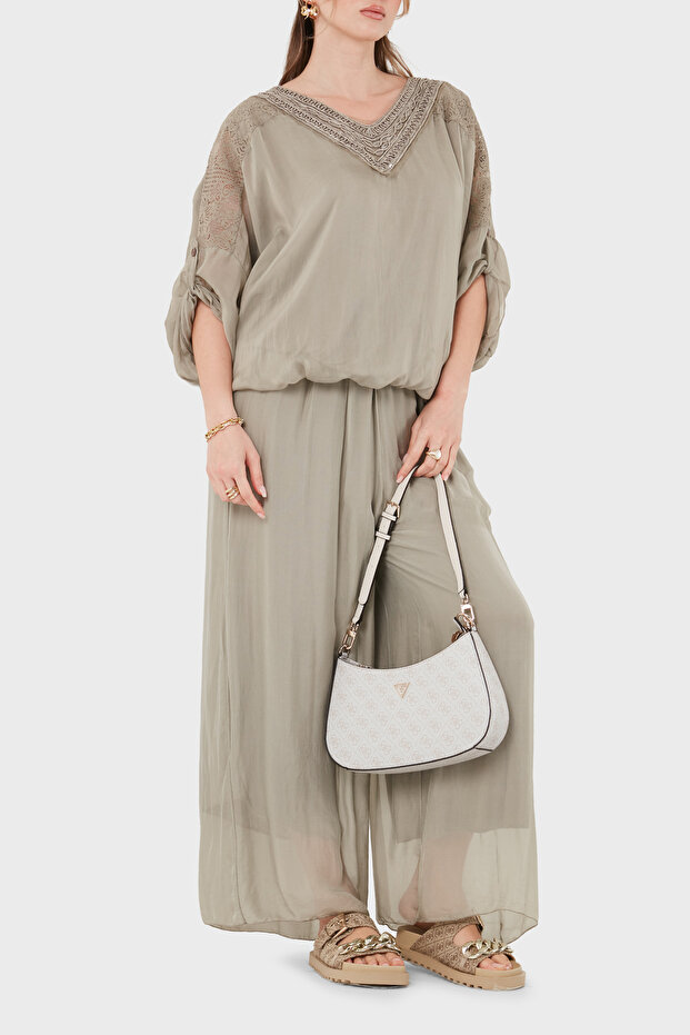 Silk Blend Relaxed Fit Flowy Wide Leg Trousers Pants 690O15