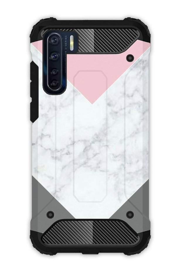 Oppo Reno 3 / A91 Compatible Case Tank Full Protection Shock Absorbing Anti-Shock - White Gray Marble