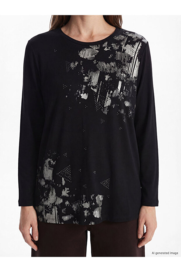 Crew Neck Patterned Blouse - 2