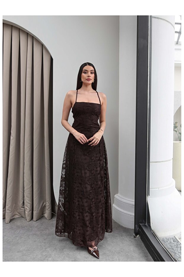 Back Tie Flower Pattern Tulle Dress