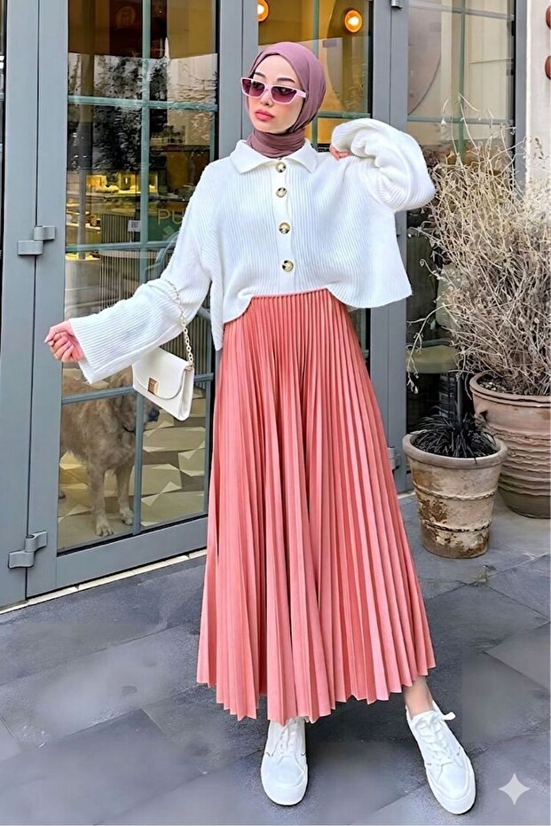 Women's Pleated Hijab Skirt - Salmon