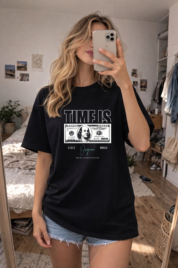 Money Pinterest Printed Crew Neck Black T-Shirt T-Shirt