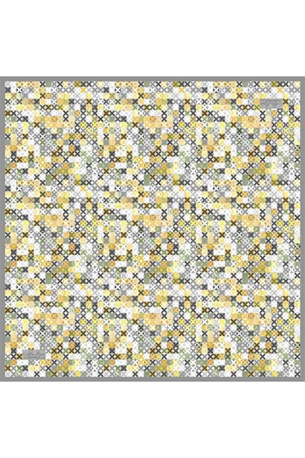 Sura Silk Scarf Gray Geometric Pattern 2515 - 04