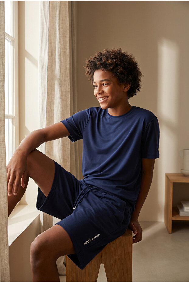 Children's Modal Short Sleeve Navy Blue T-Shirt