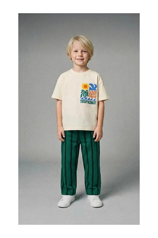 Tropicoast Green Striped Pants Boys' Set