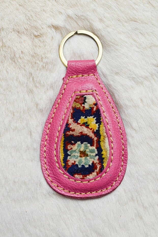 Handmade Pink Color Keychain from Antique Silk Carpet