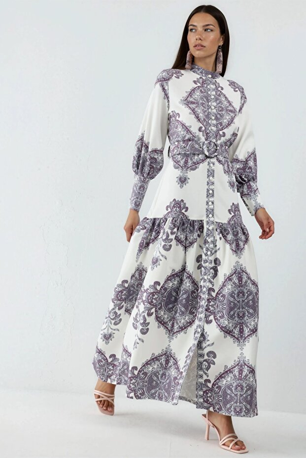 Msn Paisley Patterned Belted Maxi Dress