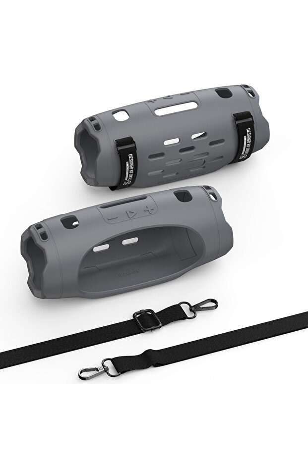 غطاء حماية سيليكون فضي من SIKAI لمكبر صوت JBL Charge6 بلوتوث، غلاف ناعم مع حزام كتف